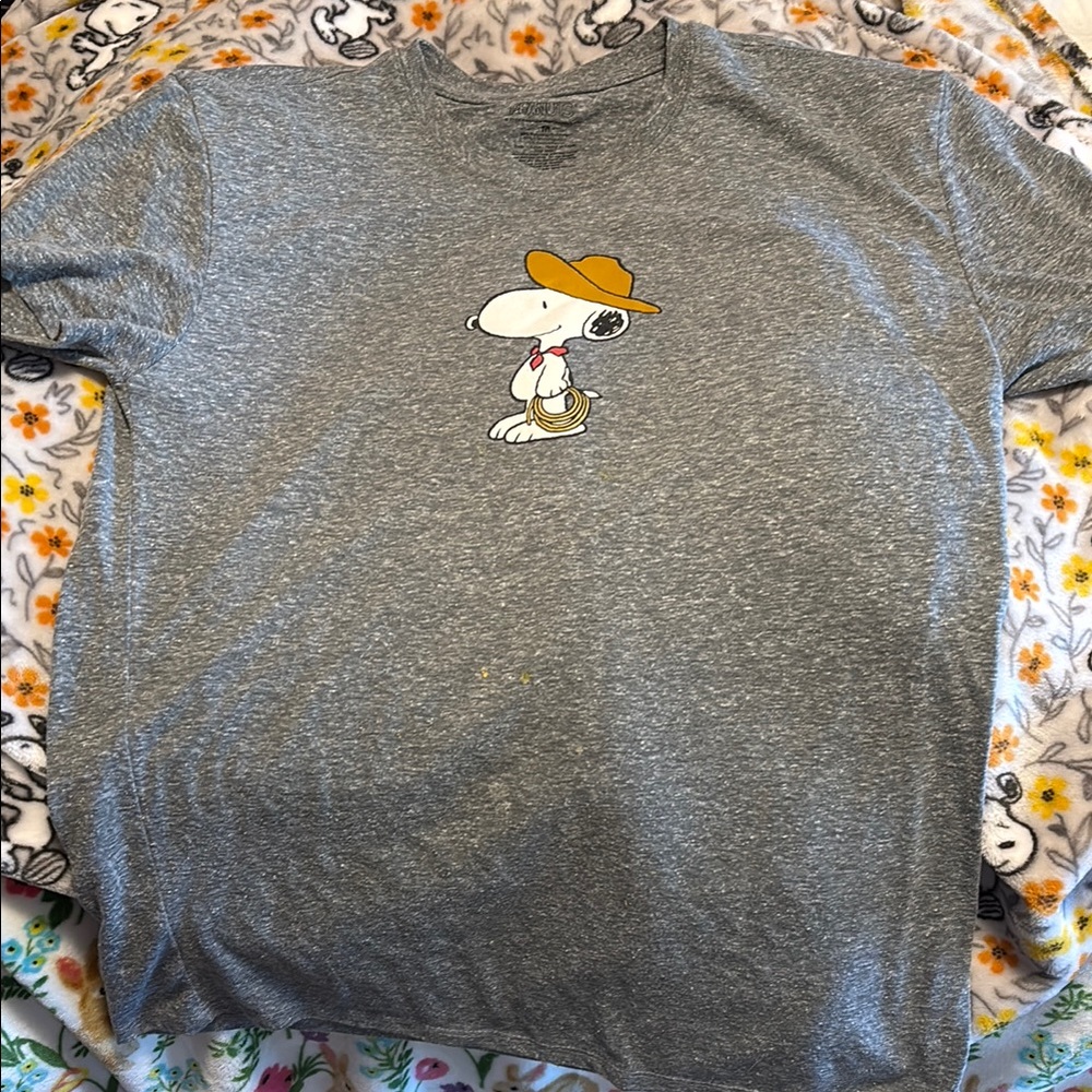 Peanuts Gray Short Sleeve Tee with Cartoon Graphic